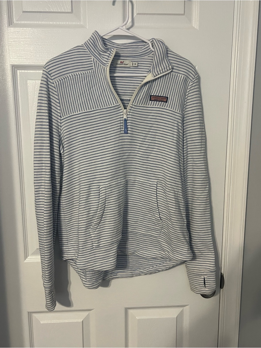 Vineyard Vines Light Blue & White Striped Half-Zip Pullover